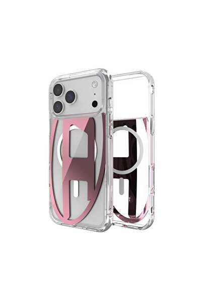 Diesel iPhone 17 Pro Max Uyumlu Magsafe Destekli Oval D Metalik Kılıf - Pembe