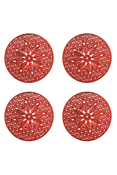 Zumzeria Set of Christmas Coaster Holders with Red Snowflakes in PVC Ø10cm - ...