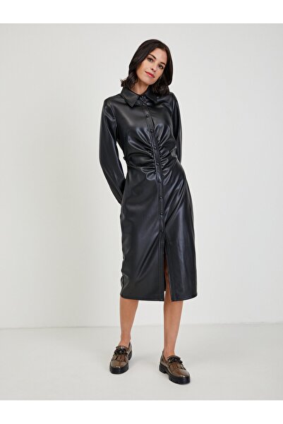 ORSAY Black women's faux leather midi dress