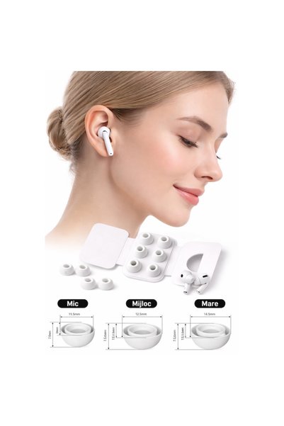 Sarphia Store Set de 3 perechi de dopuri de ureche pentru căști, din silicon, 3 mărimi, compatibile cu Airpods Pro/Pro2, Alb
