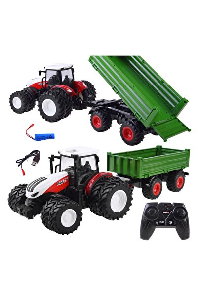 Jokomisiada Tractor de jucarie RC, Cu telecomanda si remorca, Green