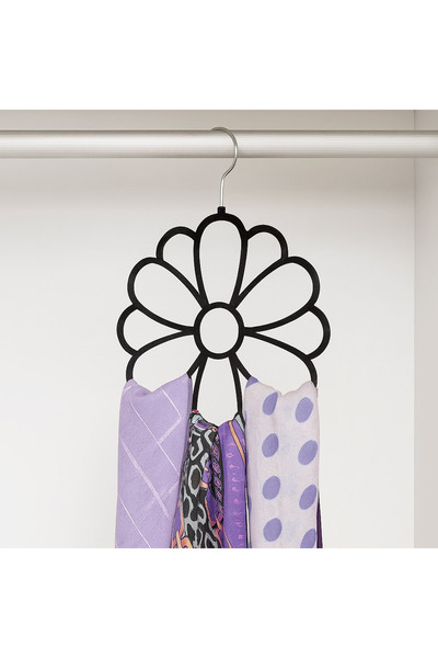 Zumzeria Black Velvet Flower Shaped Hanger with 15 Spaces for Scarves