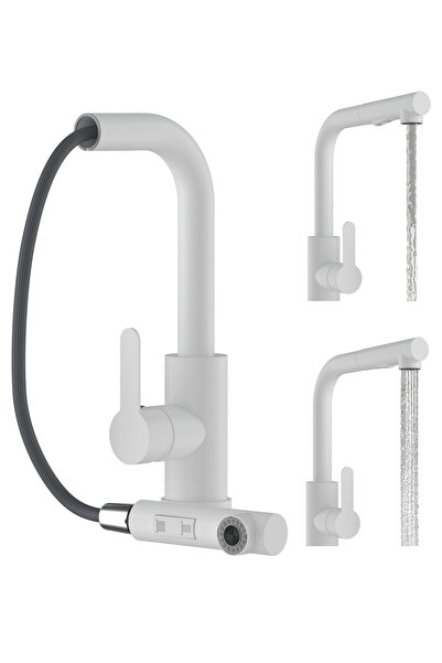Granitan Baterie Bucatarie Ebro, Inox, Duza Retractabila, 2 Functii, Alb