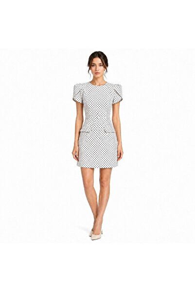 LADYSAN STUDİO Premium Beyaz Puantiyeli Mini Elbise