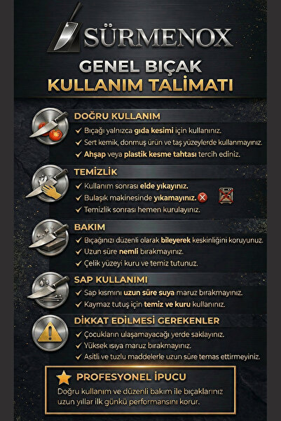 SÜRMENOX Sürmene Serisi Action Mutfak Şef Bıçağı Siyah Verzalit Sap Kamp Outdoor Bıçak Deri Kılıflı HDS-2537