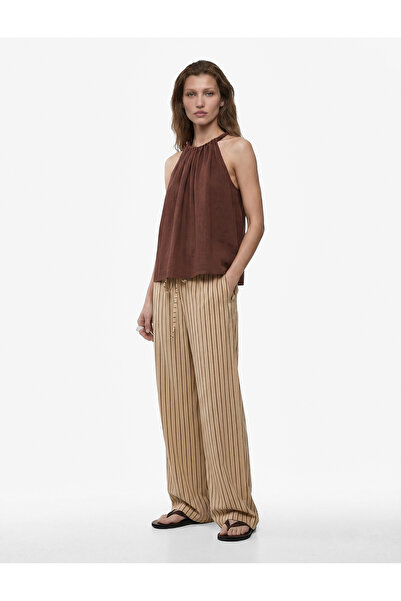 Koton Viscose Rayon Fabric Sleeveless Gathered Halter Neck Blouse