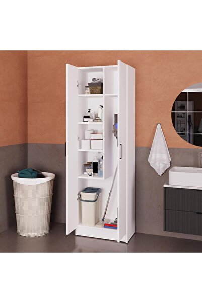 Bimossa PUREVA Y0240 Çok Amaçlı Banyo Dolabı Beyaz, Kapaklı Raflı Düzenleyici...