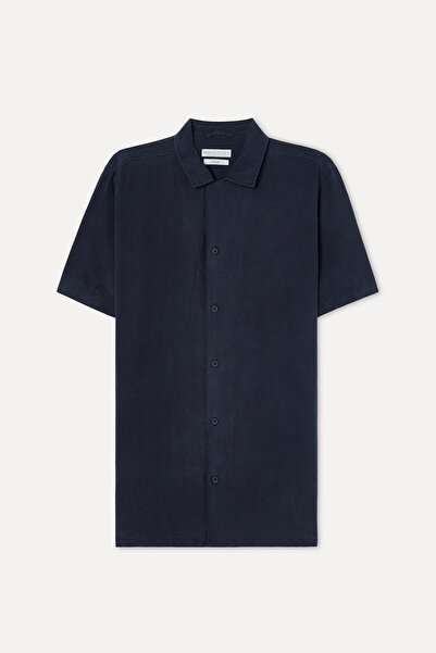 Mudo Men's Navy Blue Regular Fit Resort Collar Short Sleeve Shirt