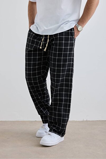 Tartan Kumaş Ekose Desen Bel Lastikli Premium Pijama