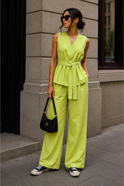 Get Crazy Modal Fabric Belted Vest and Trousers Set