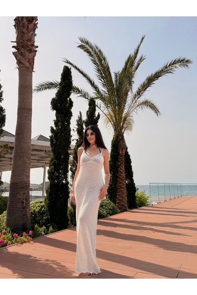 LOISY Γυναικείο φόρεμα παραλίας Artemis με τιράντες και διάτρητο σχέδιο