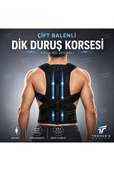 trends's choice Çift Balenli Dik Duruş Korsesi Ayarlanabilir Unisex Sırt Omuz...