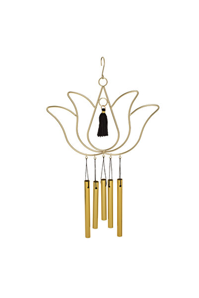Zumzeria Clopoței de vânt cu floare de lotus, cu 5 tuburi metalice aurii și c...