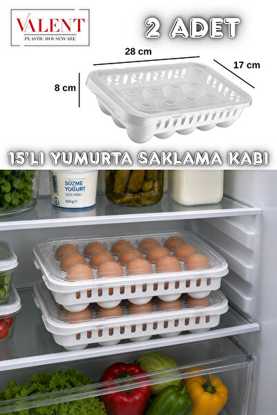 VALENT 15'li Kapaklı Yumurta Saklama Kabı Buzdolabı Düzenleyici 2 Adet