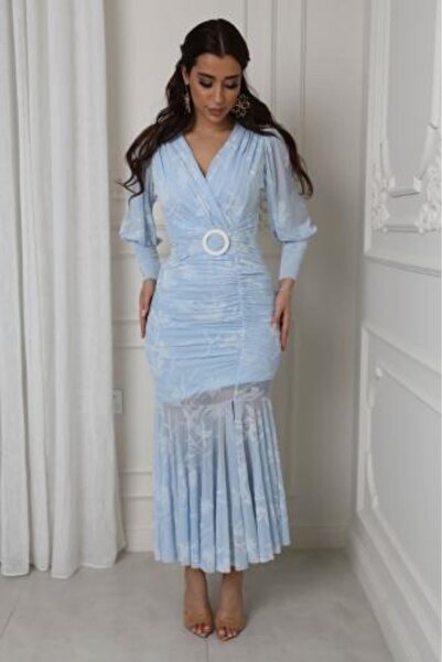 it's Mine Soft tulle dress with a patterned design Sky