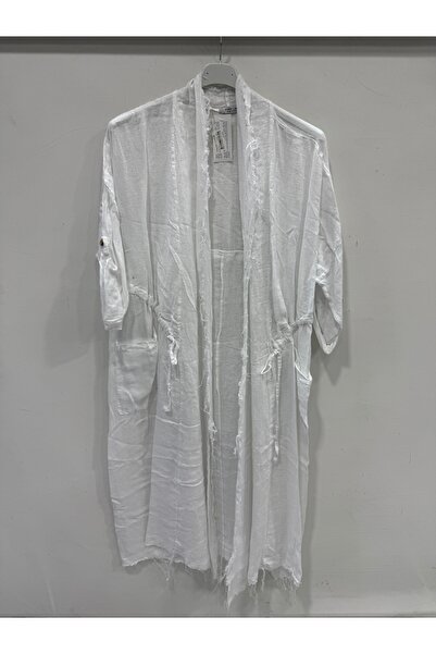 della moor Women's White Italian Pis Cut Foldable Sleeves Oversize Long Linen...