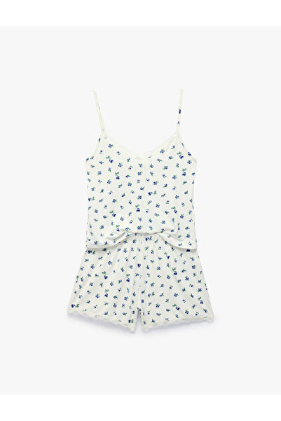 Koton Lace Detailed V-Neck Sleeveless Floral Pajama Set