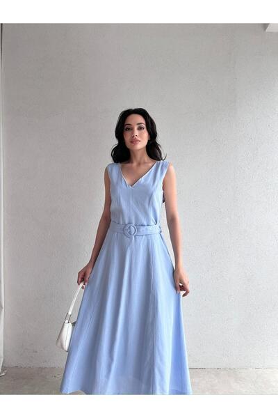 Mooi Butik YOKANA Midi Elbise 5667 - Mavi
