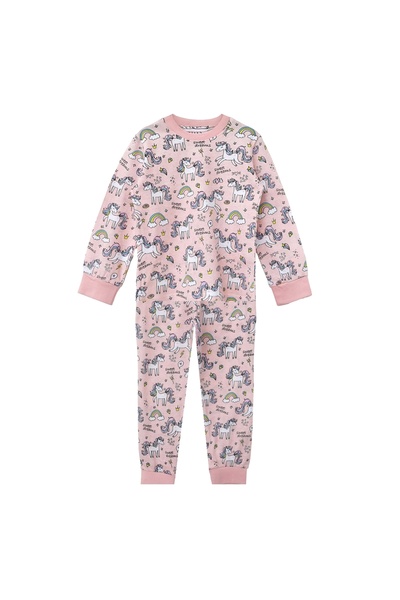 Zumzeria Set de pijamale de iarnă din bumbac roz somon cu model unicorn pentr...