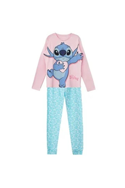 Lilo & Stitch Set de pijamale de iarnă din bumbac, roz-ceresc, cu model cusăt...