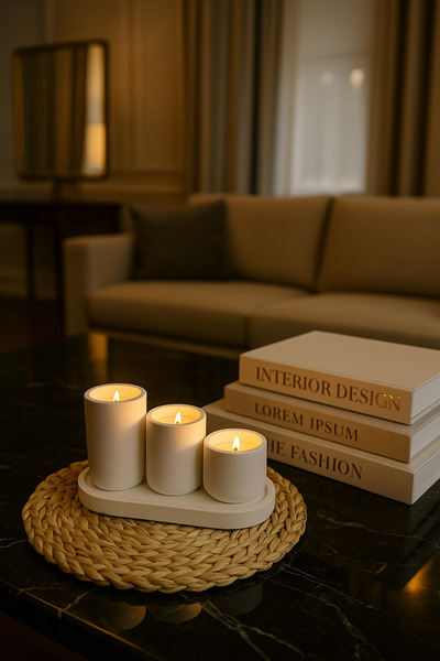 Elora dekorasyon 3'lü tealight mumluk seti sunum altlıklı dekoratif