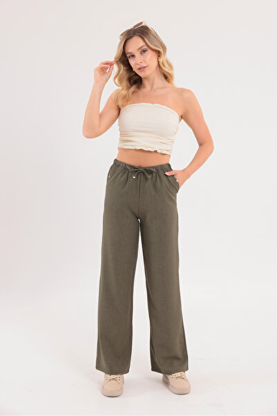 GİYİYORUM Linen Blend Modern Loose Fit Khaki Trousers