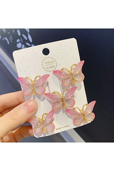 Rapunzel Accessories 5 li Pembe Gold Kelebek Desenli Dolgu Toka Seti-Kelebekl...