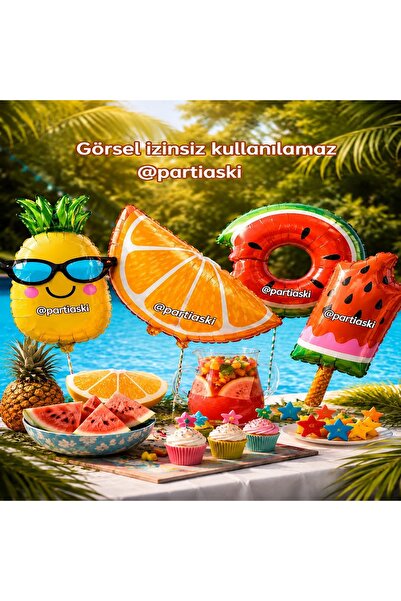 PARTİ AŞKI Yaz Konseptli Doğum Günü Parti Balonu 4'lü Set- Dondurma- Ananas -...