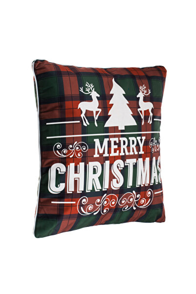 Zumzeria Christmas Decorative Pillow Red and Green Plaid with Print for Sofa ...