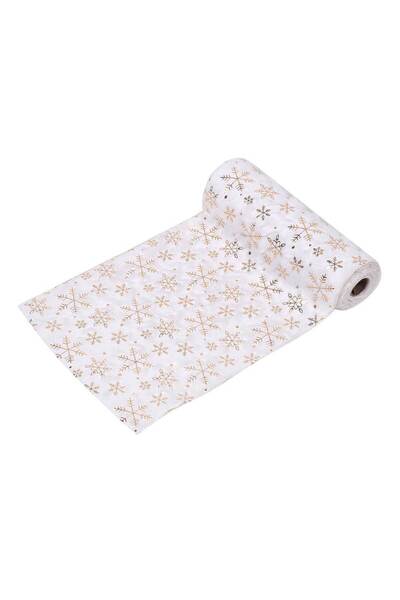 Zumzeria Material decorativ alb de Crăciun cu fulgi din folie aurie 2.5m x 24cm