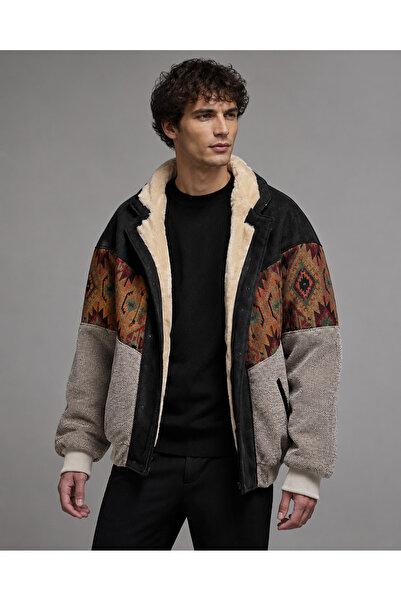 CANMODA (8015) Recien Unisex Fur Collar Vintage Aztec Jacket Oversize 90S Coa...