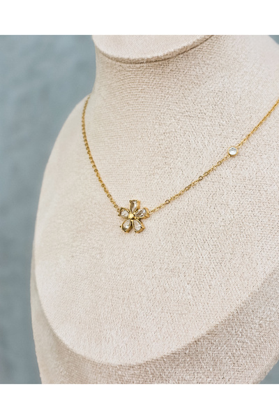 No Label Χρυσό Κολιέ "Sparkling Daisy" με Ζιργκόν