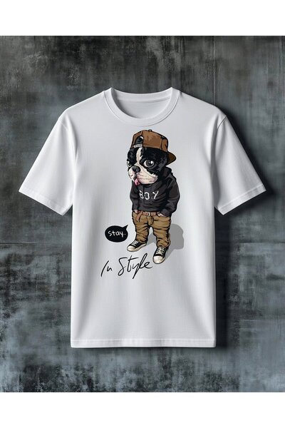 COMVİCHO Stay Style Kopek Illustration Printed Oversize T-Shirt