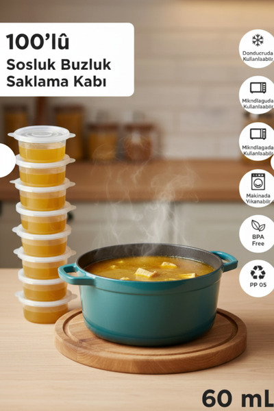 YAZICI 100-Pack of 60 ml Leak-Proof Sauce Containers Icebox Storage Container...