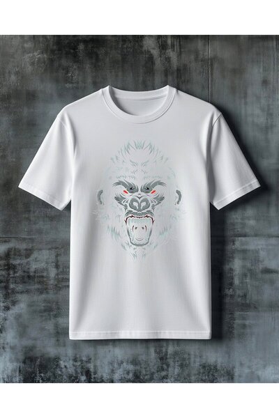COMVİCHO White Monkey Red Eye Printed Oversize T-Shirt