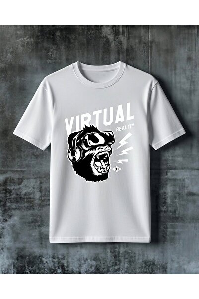 COMVİCHO تي شيرت كبير الحجم مطبوع عليه سماعات vr gorilla