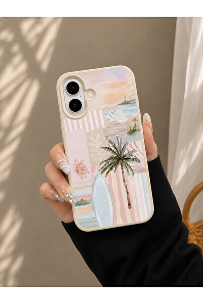OVADA İphone 16 Uyumlu Yaz Temalı Kadife Silikon Kılıf