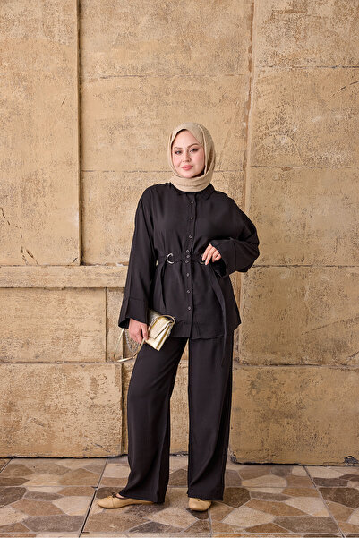 LOCCO Women's Tie-Detail Shirt Suit Black