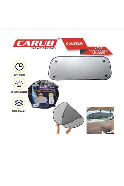 Carub Güneşlik Perde Arka Oval Vantuzlu 100X50