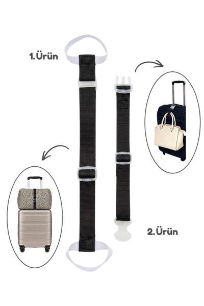 Temel Suitcase Top Bag Fixing Belt and Bag Hanging Strap Set Black Color