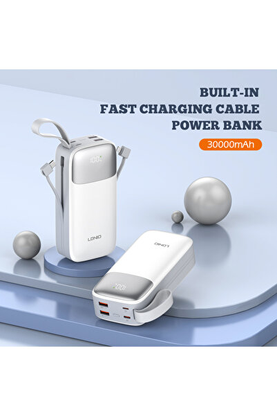 LDNIO POWER BANK 30000mAh 22,5W 5V 3A 2 PORTURI (2A) + 2 CABLURI (1C1L) PQ30