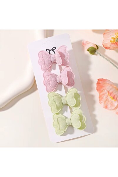 Rapunzel Accessories 4 lü Fiyonk Kalp Desenli Pembe Yeşil Klips Dolgulu Toka ...