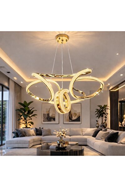 Elektroyou Monza Lüks Cristalya Serisi Gold Kaplamalı 3 Renk Ledli Sarkıt Led...