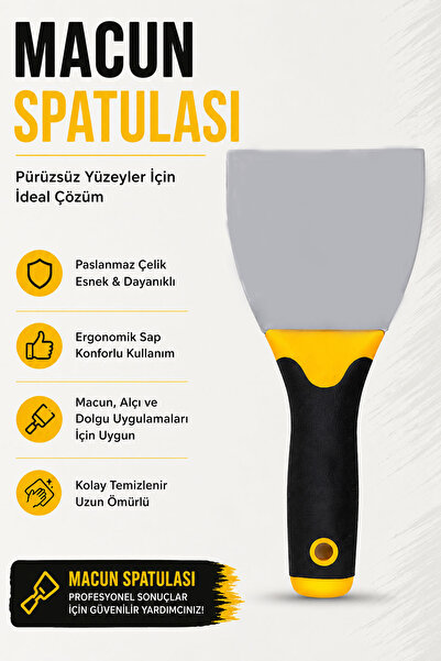 Badem10 Macun Spatulası 11 Cm Paslanmaz Çelik Esnek Uçlu Duvar Alçı Boya Kazı...