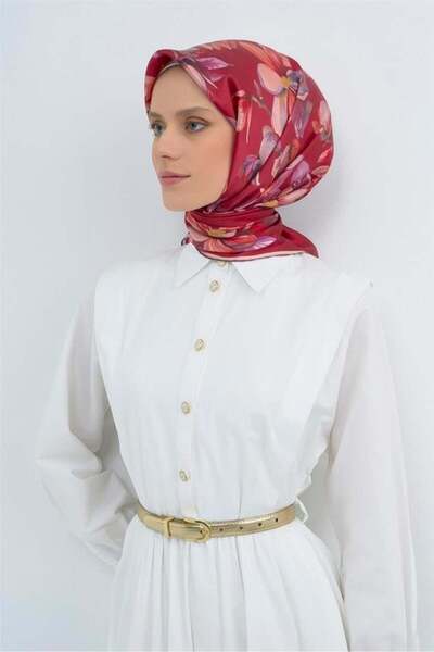 Armine Sura Pure Silk Scarf 9524 - 34 Red Pink Flower Pattern