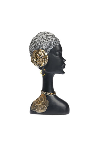 meli melo Statueta decorativa bust elegant cu floare aurie si turban, 35 cm