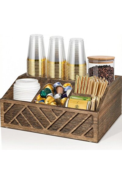 Diason Coffee Station Organizer for Counter, Wood Pods Holder Storage Basket,...