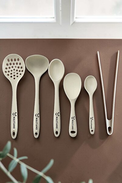 Multiamo Heat Resistant Silicone Colander, Spoon, Spatula, Tongs Set 6 Pieces
