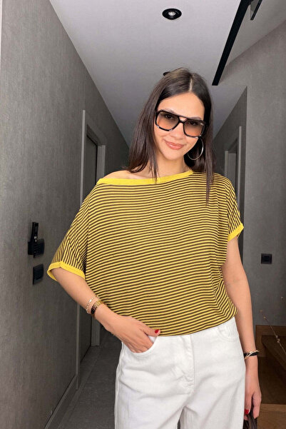 FABB Sarı Kayık Yaka Kısa Kol Bluz