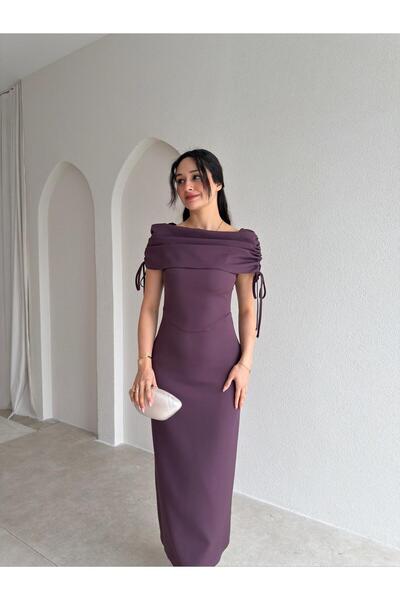 Mooi Butik فستان ميدي بتفاصيل ياقة من PONZA 4928 - بلون البرقوق